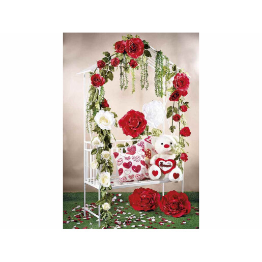 Banca gradina cu pergola fier alb 140x47x215 cm