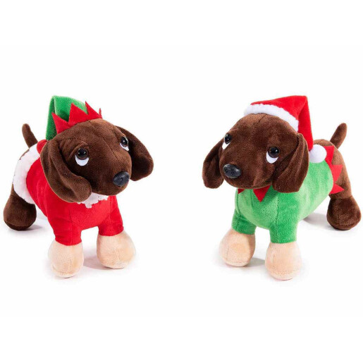 Set 2 figurine Catelusi Craciun textil multicolor cm 10 x 27 x 19 H