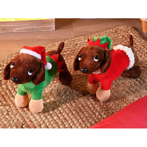 Set 2 figurine Catelusi Craciun textil multicolor cm 10 x 27 x 19 H