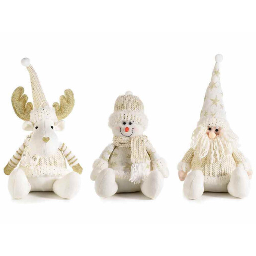 Set 3 figurine Craciun textil alb auriu 19 x 15 x 39 H, 18 x 16 x 39 H, 17 x 16 x 28 H 