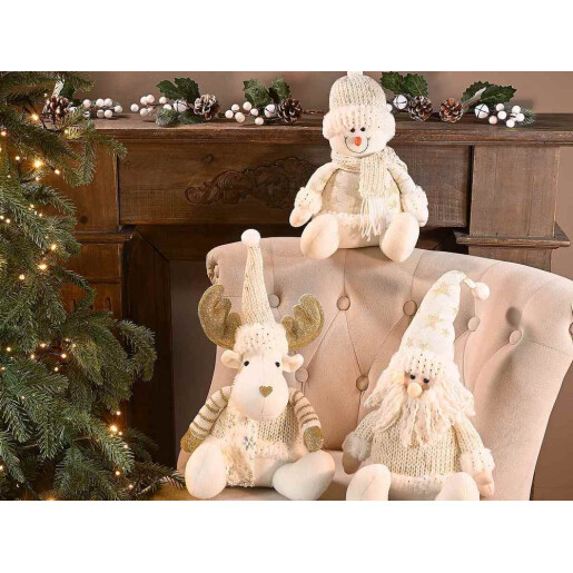 Figurina Mos Craciun din textil alb auriu cm 19 x 15 x 39 H