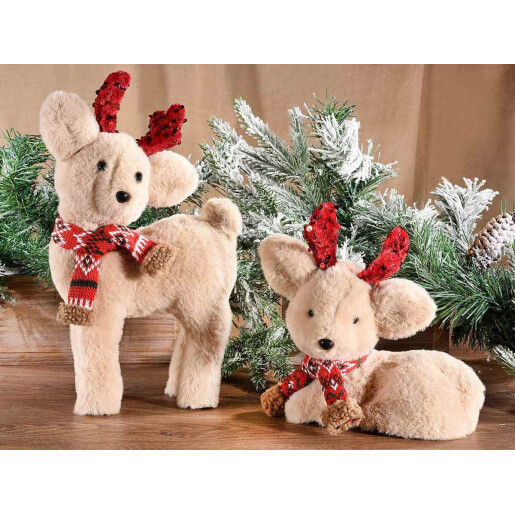 Set 2 figurine Reni textil crem rosu 18.5x11x32 cm, 19.5x10x20 cm
