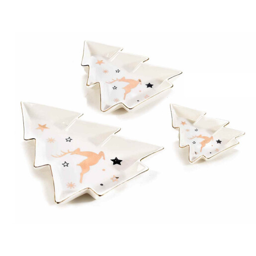 Set 3 platouri Craciun ceramica multicolora 19.5x22.5 cm, 14.5x16 cm, 10.5x12.5 cm