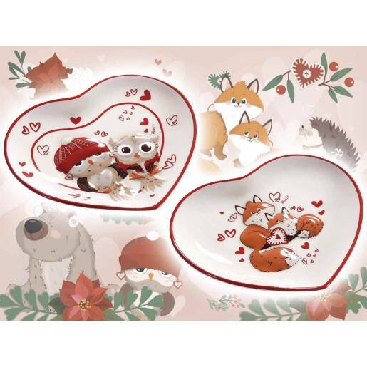 Set 2 platouri ceramica Winter Love 18.5x16.5 cm