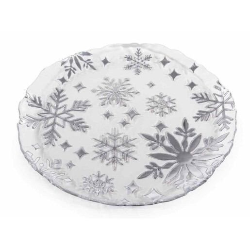 Platou Craciun sticla transparenta argintie Ø 32.5 cm