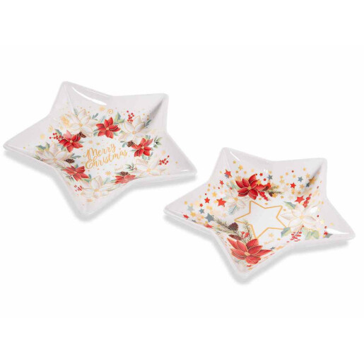 Set 2 platouri Craciun portelan multicolor cm 25 x 24 H