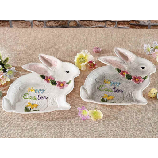 Set 2 platouri Paste Iepuras ceramica multicolora 23.5x23 cm