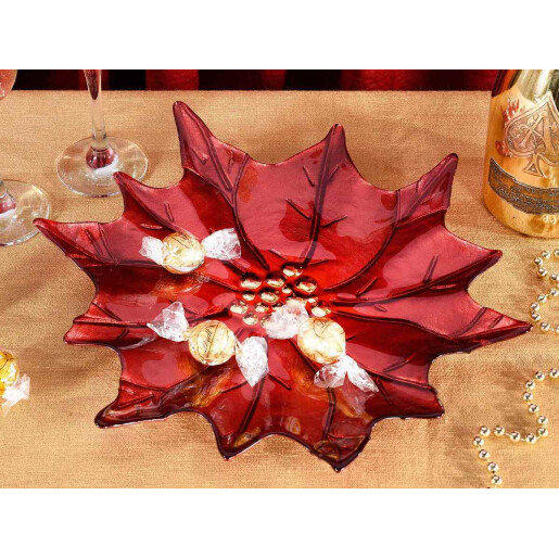 Set 2 platouri sticla aurie rosie 33 cm