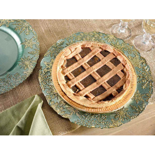 Set 2 platouri Craciun sticla aurie verde 32.5 cm