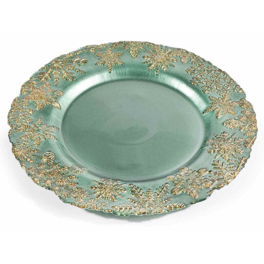Platou Craciun sticla aurie verde 32.5 cm
