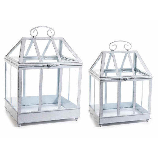 Set 2 mini sere metal alb 30x25.5x43 cm, 24.5x20.5x36.5 cm