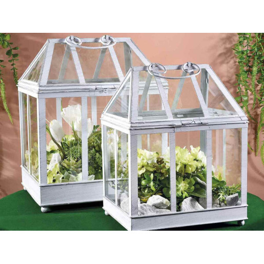 Set 2 mini sere metal alb 30x25.5x43 cm, 24.5x20.5x36.5 cm