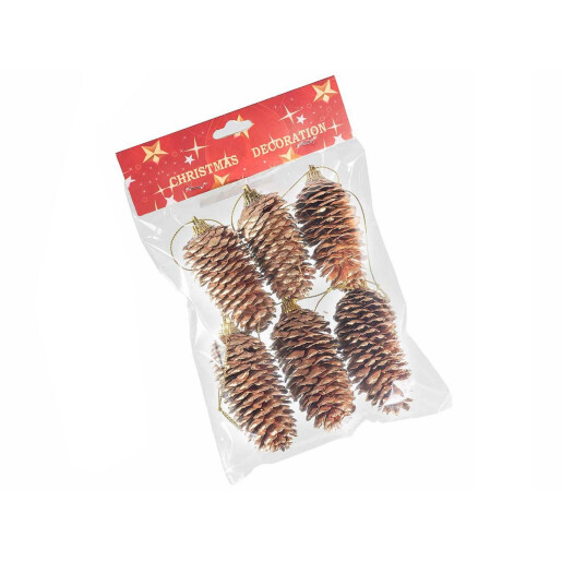 Set 6 ornamente conuri brad maro auriu 8 cm