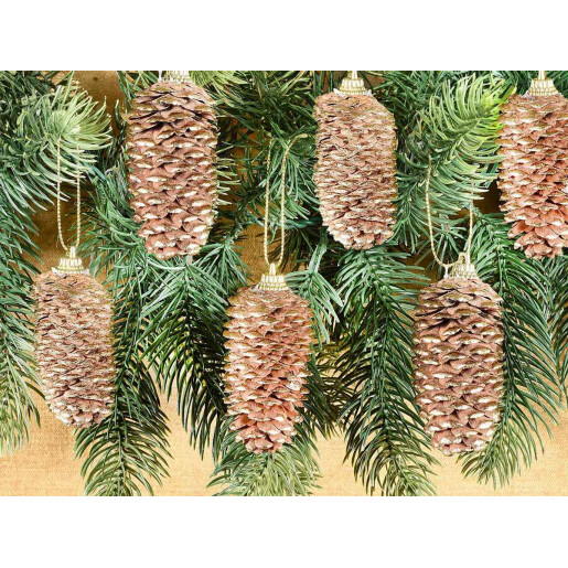 Set 6 ornamente conuri brad maro auriu 8 cm
