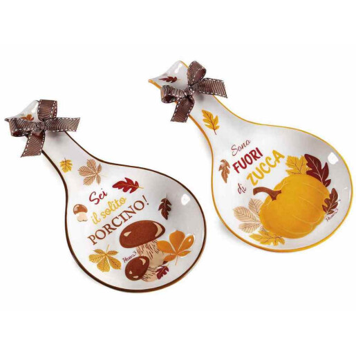 Set 2 suporturi linguri ceramica multicolora Dovleac, Ciupercute cm 12 x 24 H