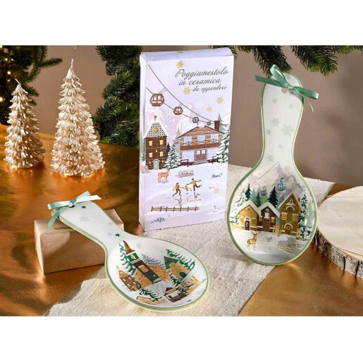 Set 2 suporturi linguri Craciun ceramica multicolora 11.5x24.5 cm