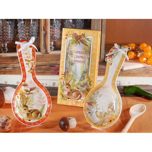 Set 2 suporturi linguri ceramica multicolora Forest cm 11,5 x 24,5 H