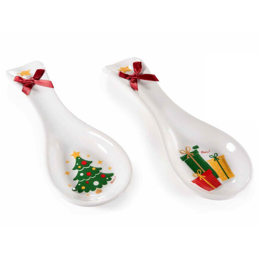 Set 2 suporturi linguri ceramica multicolora Craciun cm 8,5 x 24 H