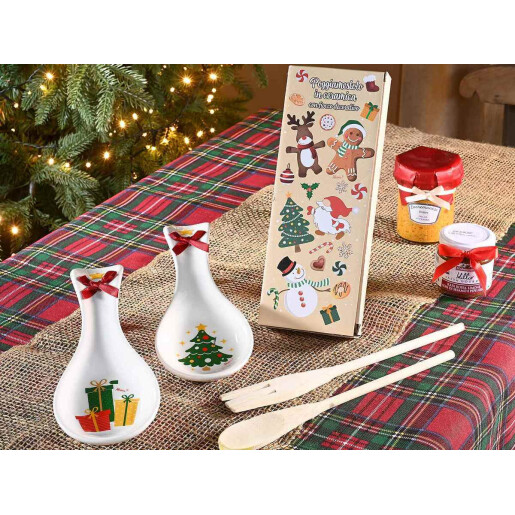 Set 2 suporturi linguri ceramica multicolora Craciun cm 8,5 x 24 H