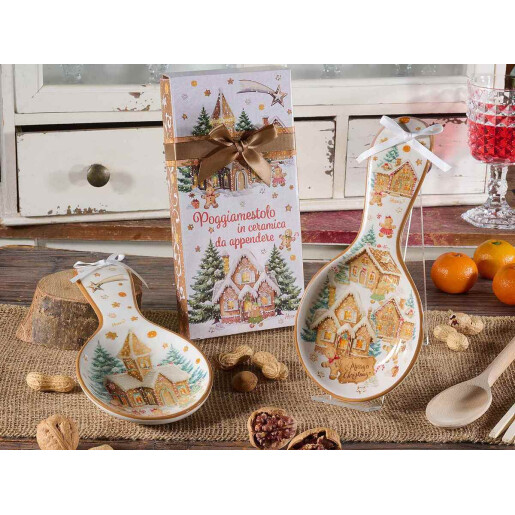 Set 2 suporturi linguri Craciun ceramica multicolora cm 11,5 x 24,5 H