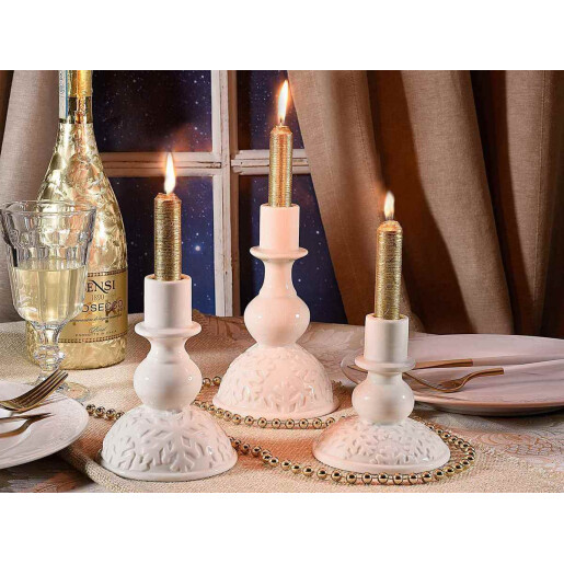 Set 3 sfesnice Craciun portelan alb 10.5x16.5 cm, 10x13.5 cm, 10x10 cm