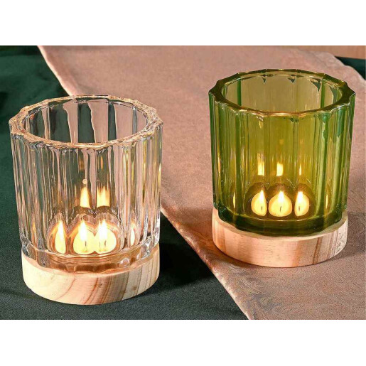 Set 2 candele sticla lemn 8.5x10 cm