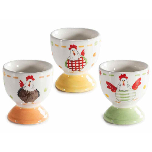 Set 3 suporturi oua Paste ceramica multicolora Ø 5,5 cm x 6 H