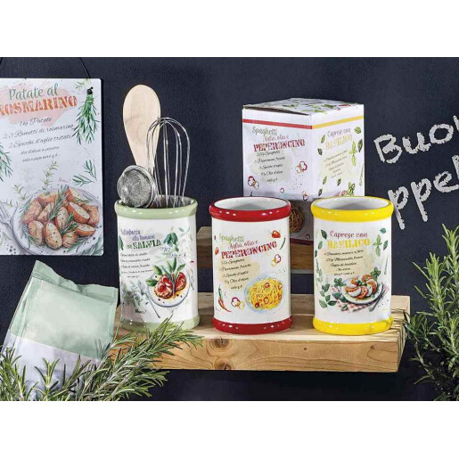 Borcan decorativ, depozitare ceramica multicolora Ø 8 cm x 12,5 H