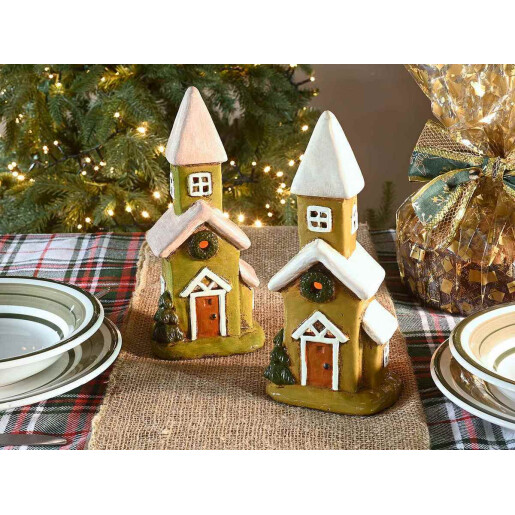 Set 2 candele Casute Craciun teracota multicolora cm 10,5 x 8,5 x 23,5 H