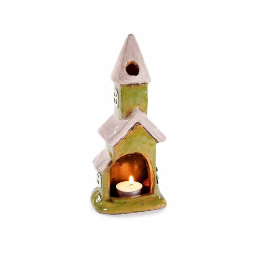 Set 2 candele Casute Craciun teracota multicolora cm 10,5 x 8,5 x 23,5 H