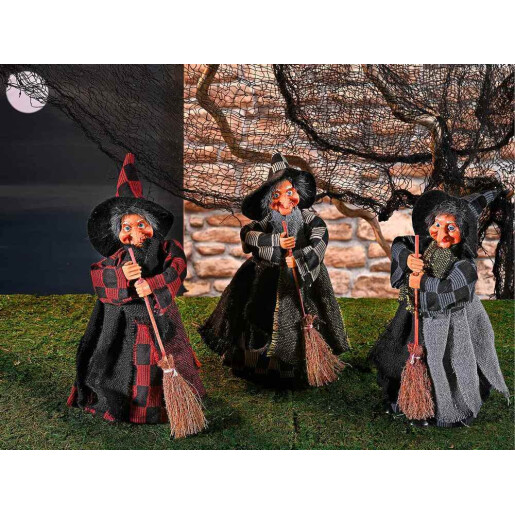 Set 3 figurine Halloween Vrajitoare Befana cu recipient pentru dulciuri 8x7,5x23 H