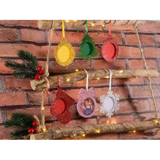 Set 24 ornamente brad Craciun cu rama foto cm 7 x 8,5 H