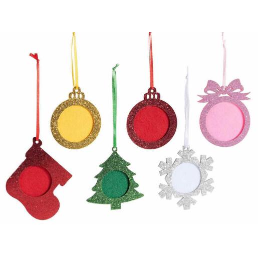 Set 6 ornamente brad Craciun cu rama foto cm 7 x 8,5 H