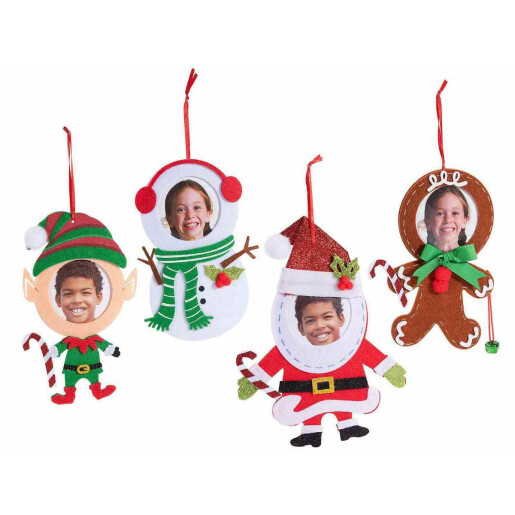 Set 4 ornamente cu rama foto brad Craciun textil multicolor  cm 16,5 x 22 H