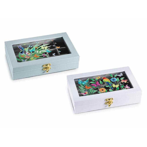 Set 2 cutii bijuterii compartimentate Flowers cm 22,5 x 14 x 5 H