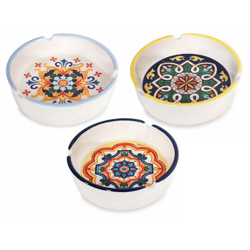 Set 3 scrumiere ceramica multicolora Majolica 3 x Ø 11,5 cm x 3,5 H