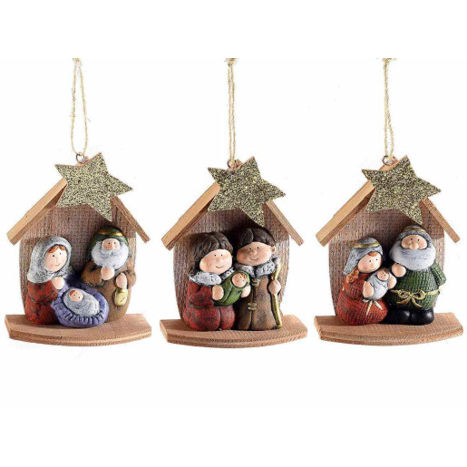 Set 6 ornamente brad Nasterea Domnului 10.5x4.5x13 cm