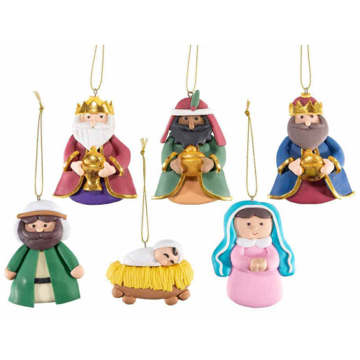 Set 6 ornamente brad Figurine Religioase polirasina multicolora 6x8 cm