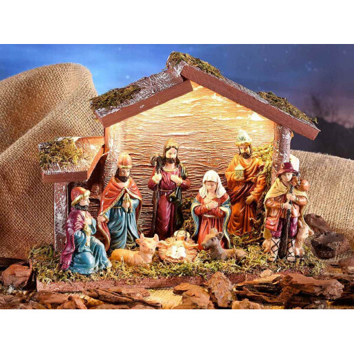 Figurina religioasa polirasina multicolora cu led 20x7.5x15 cm
