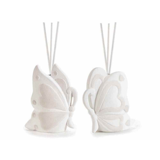 Set 2 difuzoare parfum camera cu betisoare portelan alb Fluturas cm 8,5x4x15 H