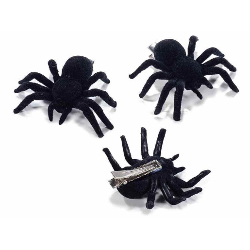Set 5 Paianjeni Halloween catifea neagra cu clips cm 6 x 5 x 2 H