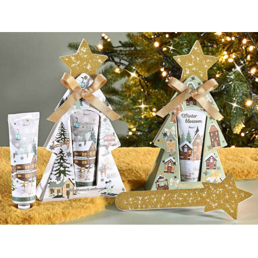 Set cadouri Craciun 2 creme picioare 2 pile 10x3.5x18 cm