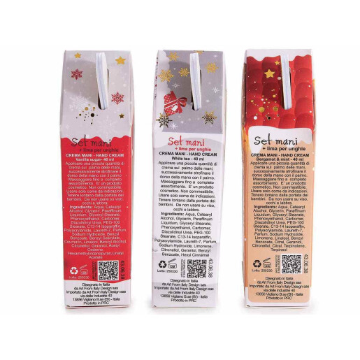 Set 3 creme maini, 3 pile unghii cadou Craciun cm 6 x 3,5 x 13,5 H, 3x40 ml