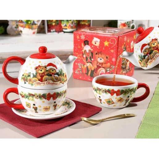 Set ceasca ceainic ceramica multicolora Craciun cm 17,5 x 11,5 x 16 H