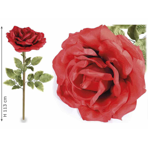 Trandafir artificial rosu verde 40x113 cm