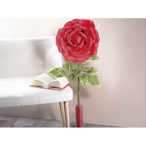 Trandafir artificial rosu verde 40x113 cm