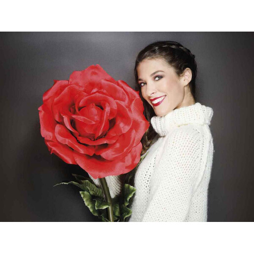 Trandafir artificial rosu verde 40x113 cm