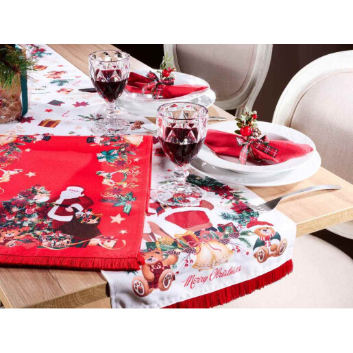 Set 2 traverse masa Craciun textil multicolor cm 32 x 140 H