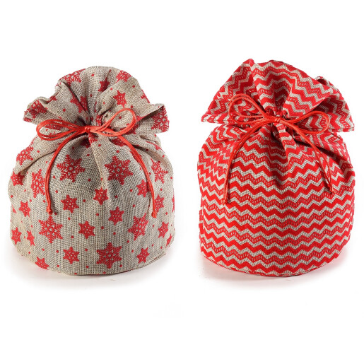 Set 4 saculeti textil natur rosu Ø22cmx31H 