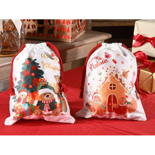 Set 2 saculeti Craciun textil multicolor cm19,5x25H